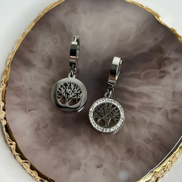 Stainless Steel Silver Plated Cubic Zirconia Tree Earrings - Picture 5 of 5